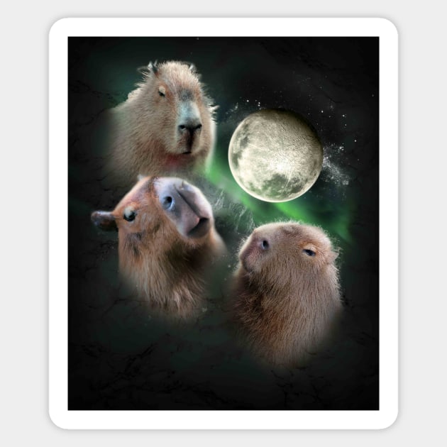 3 Three Capybara Moon, Wolf Wolves Howling Sticker by Random Galaxy
